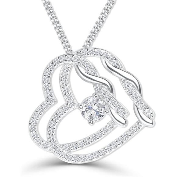 Platinum Plated Sterling Silver Heart Necklace Gift for Women Mom Necklace - Picture 7 of 7